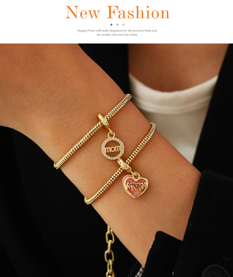 Fashion Golden 2 Copper Inlaid Zirconium Round Letter Mom Pendant Bracelet,Bracelets