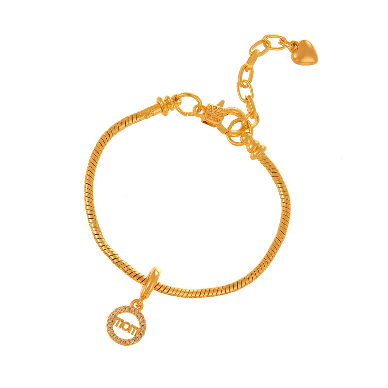Fashion Golden 2 Copper Inlaid Zirconium Round Letter Mom Pendant Bracelet,Bracelets