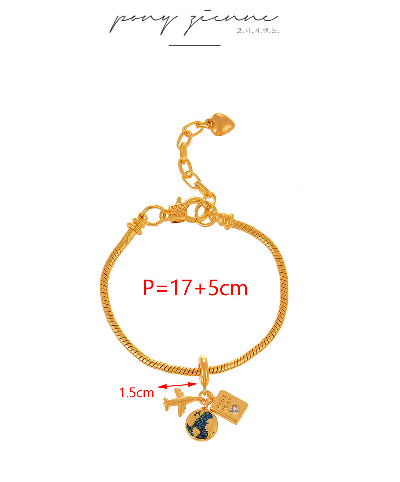 Fashion Golden 4 Copper Inlaid Zirconium Globe Plane Pendant Bracelet,Bracelets