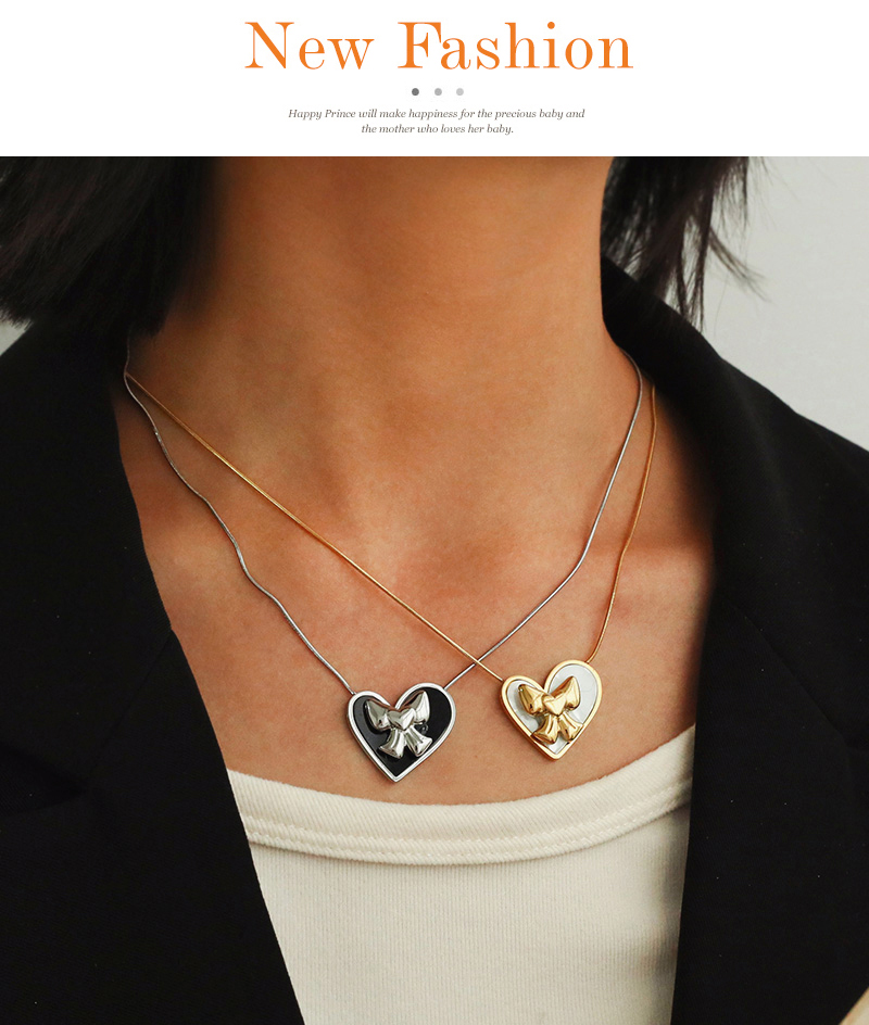 Fashion Black+silver Titanium Steel Love Shell Bow Pendant Necklace,Necklaces