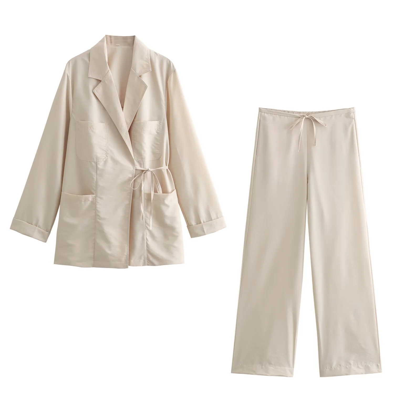Fashion White Polyester Lapel Lace-up Jacket,Coat-Jacket
