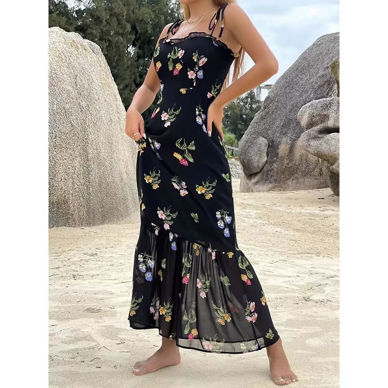 Fashion Color Polyester Printed Lace Maxi Skirt,Long Dress