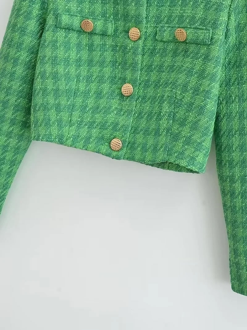 Fashion Green Polyester Textured-breasted Jacket,Coat-Jacket