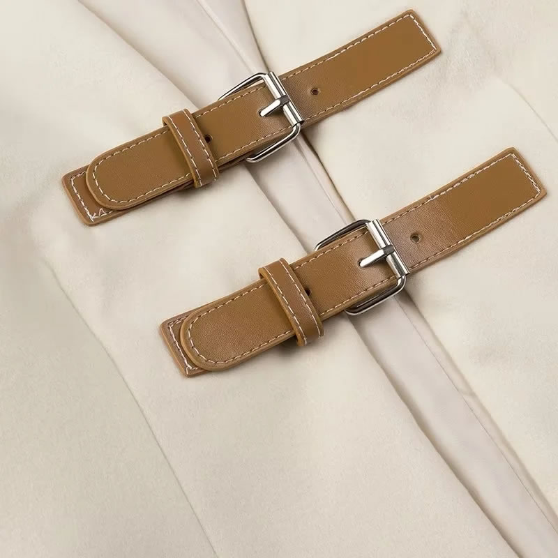 Fashion Off White Polyester Double Belt Buckle Jacket,Coat-Jacket