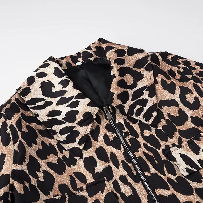 Fashion Leopard Print Polyester Leopard Print Lapel Jacket,Coat-Jacket
