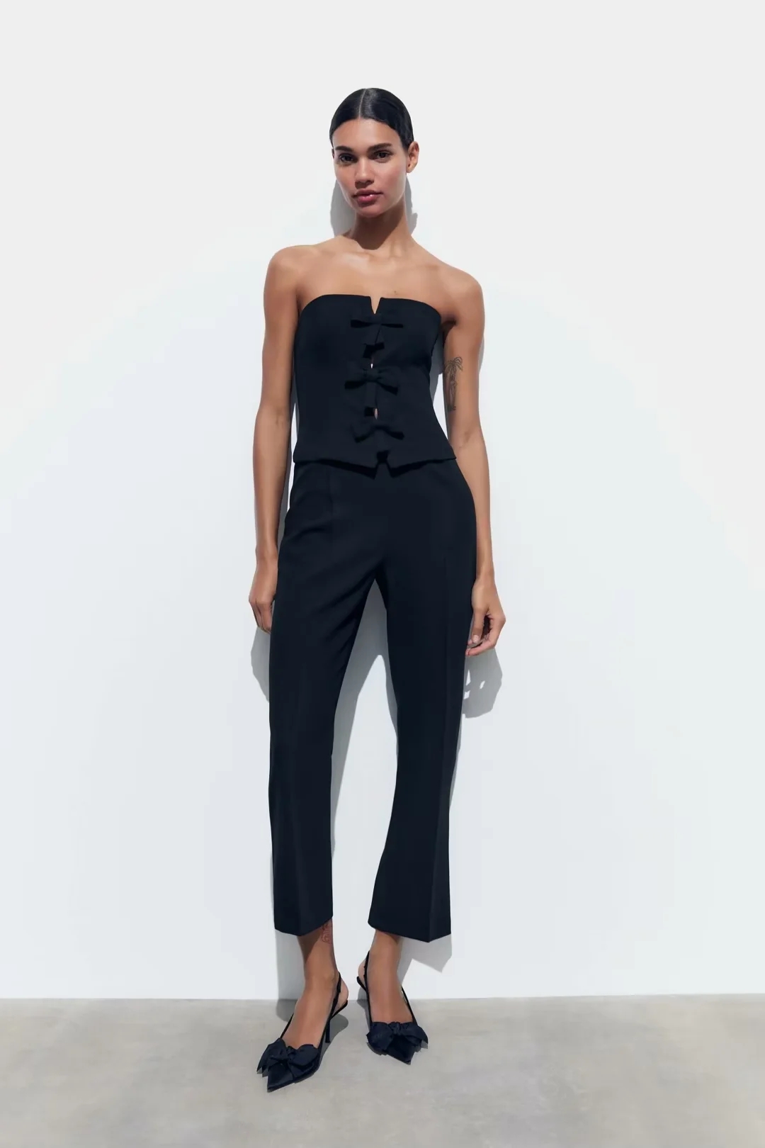 Fashion Black Polyester Bow Hollow Tube Top Jumpsuit,Tank Tops & Camis
