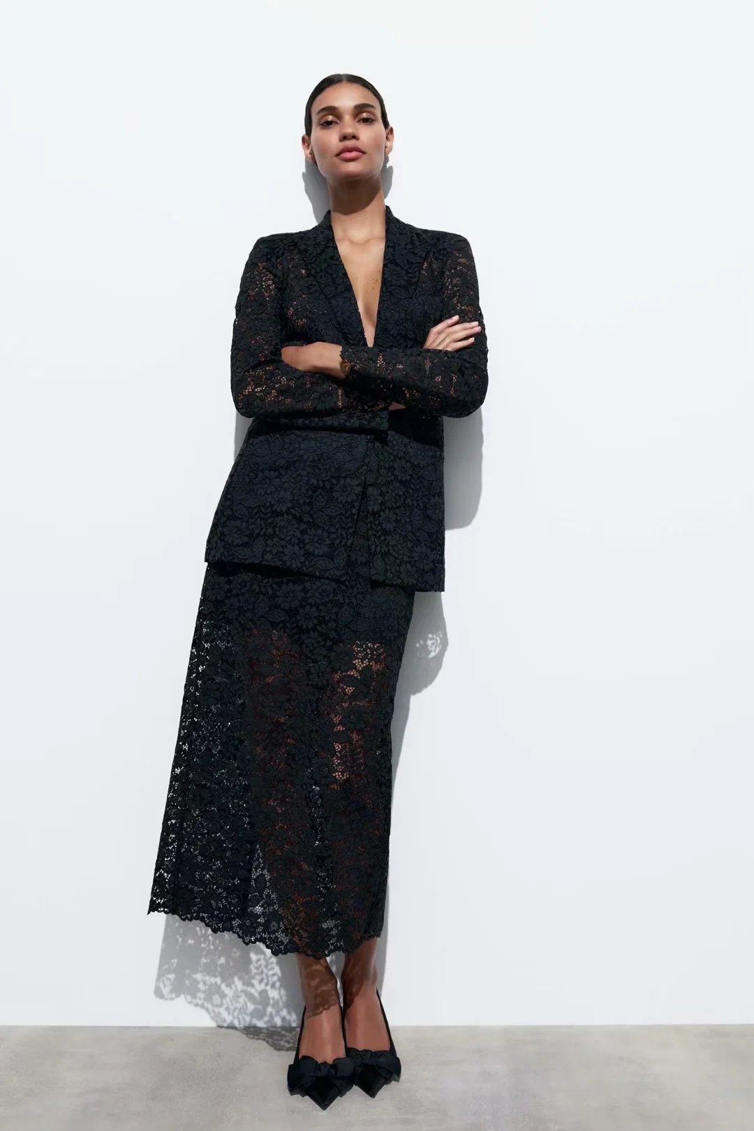 Fashion Black Lace Panel Blazer,Suits