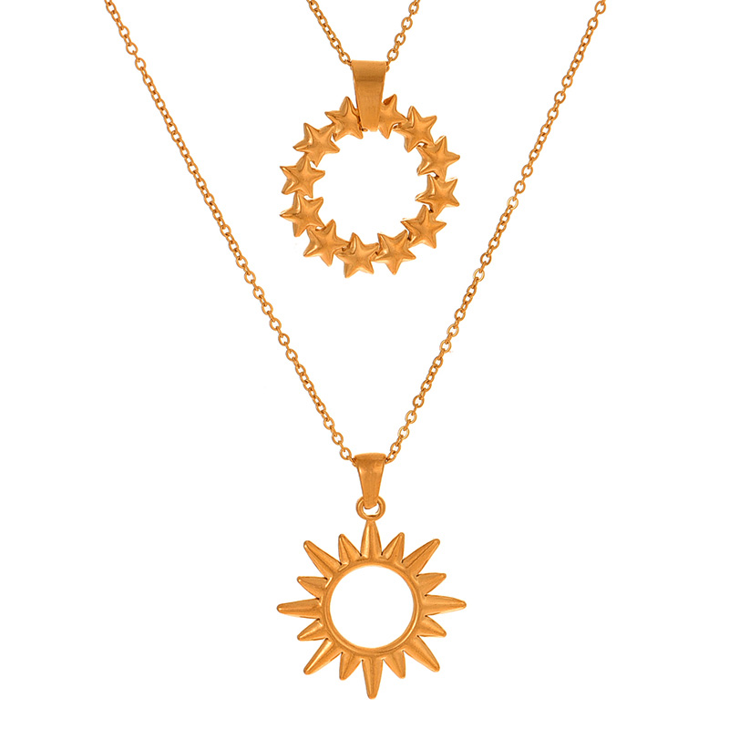 Fashion Golden 1 Titanium Steel Round Pentagram Pendant Necklace,Necklaces