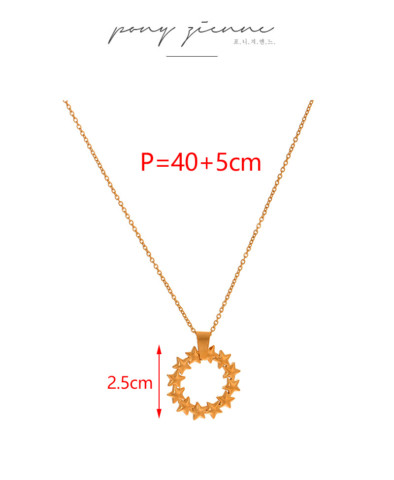 Fashion Golden 1 Titanium Steel Round Pentagram Pendant Necklace,Necklaces