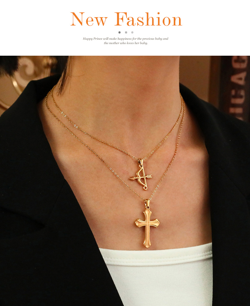 Fashion Golden 2 Titanium Steel Cross Pendant Necklace,Necklaces