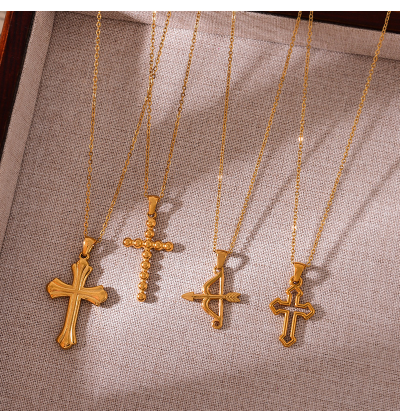 Fashion Golden 3 Titanium Steel Cross Pendant Necklace,Necklaces