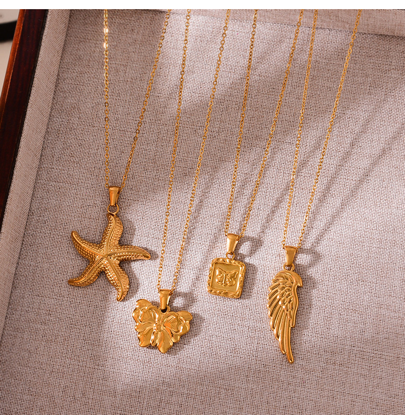 Fashion Golden 2 Titanium Steel Wings Pendant Necklace,Necklaces