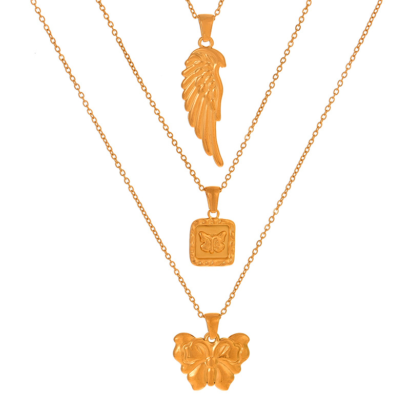 Fashion Golden 4 Titanium Steel Square Butterfly Pendant Necklace,Necklaces