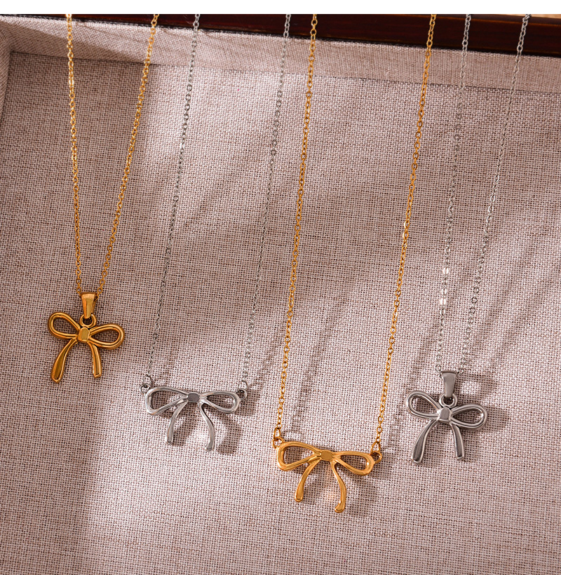Fashion Golden 1 Titanium Steel Bow Pendant Necklace,Necklaces