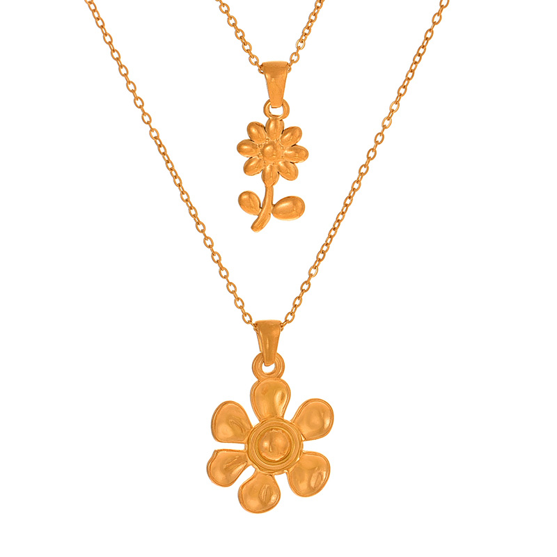 Fashion Golden 1 Titanium Steel Flower Pendant Necklace,Necklaces