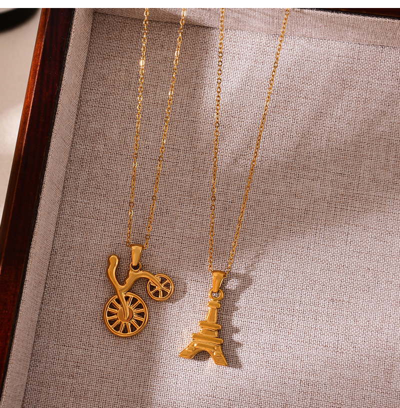 Fashion Golden 2 Titanium Steel Tower Pendant Necklace,Necklaces