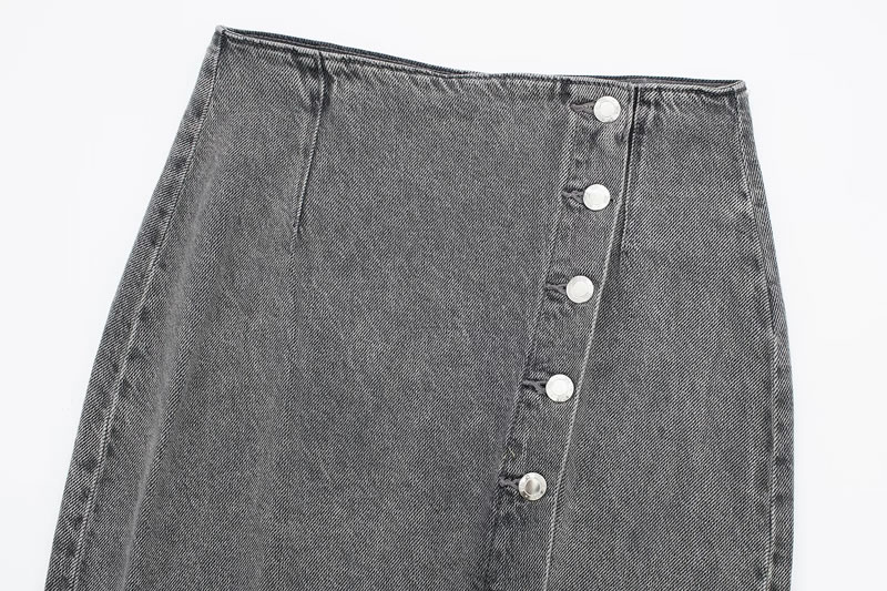 Fashion Grey Double-breasted Denim Skirt,Skirts