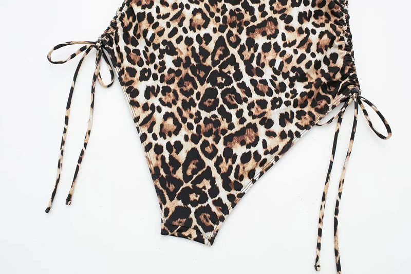 Fashion Leopard Print Blend Printed Lace-up Jumpsuit,Bodysuits