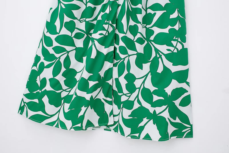 Fashion Green Blend Printed Lace-up Maxi Skirt,Long Dress
