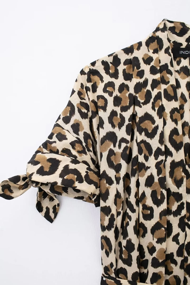 Fashion Leopard Print Blended Printed Lapel Maxi Skirt,Long Dress