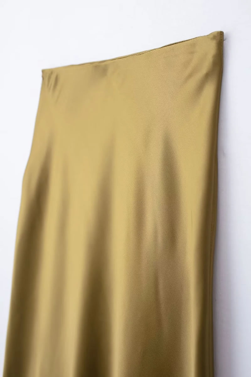 Fashion Lemon Green Blended Curved Skirt,Skirts