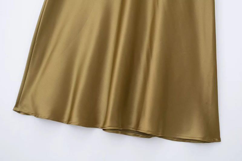 Fashion Khaki Blended Curved Skirt,Skirts