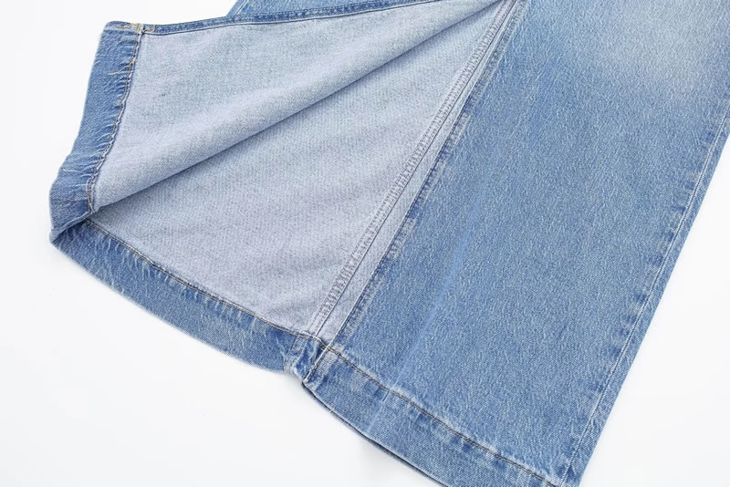 Fashion Blue Denim Patch Pocket Slit Skirt,Skirts
