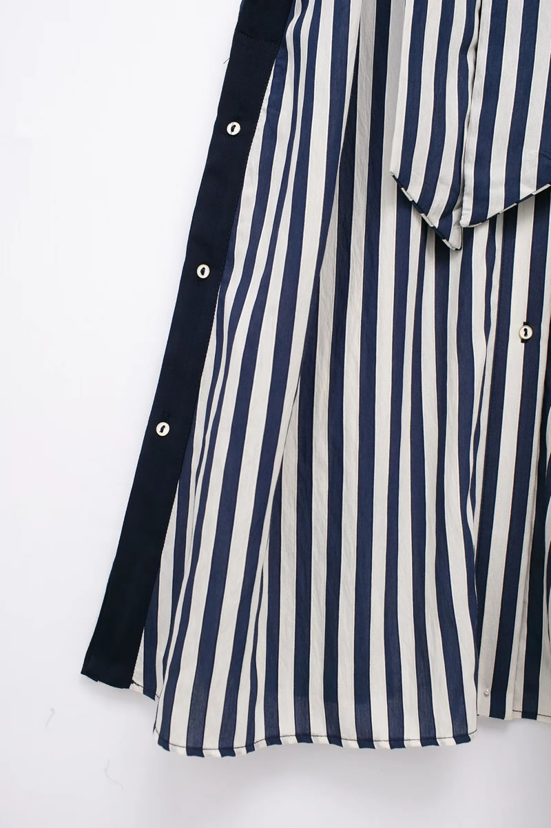 Fashion Stripe Blended Striped Lapel Lace-up Maxi Skirt,Long Dress