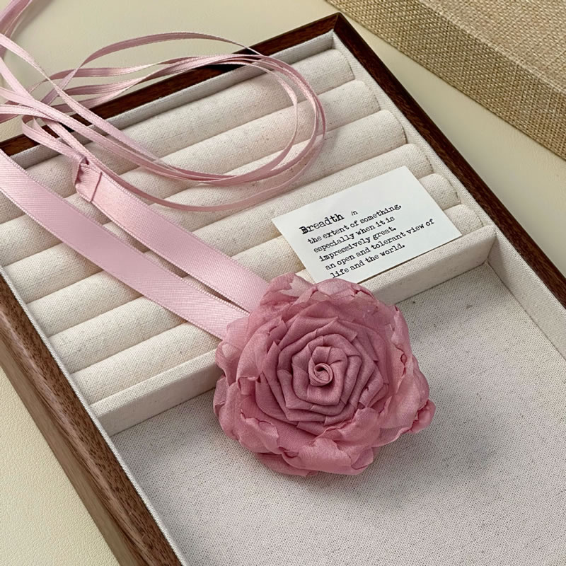 Fashion Pink Nylon Flower Necklace,Pendants