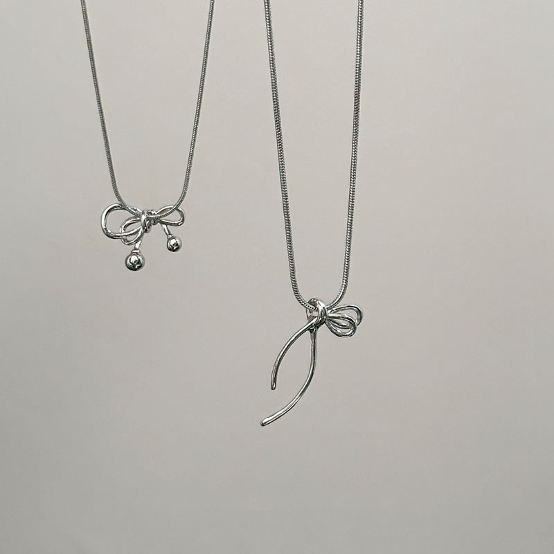 Fashion Symmetrical Bow Bead Necklace Titanium Steel Line Bow Necklace,Necklaces