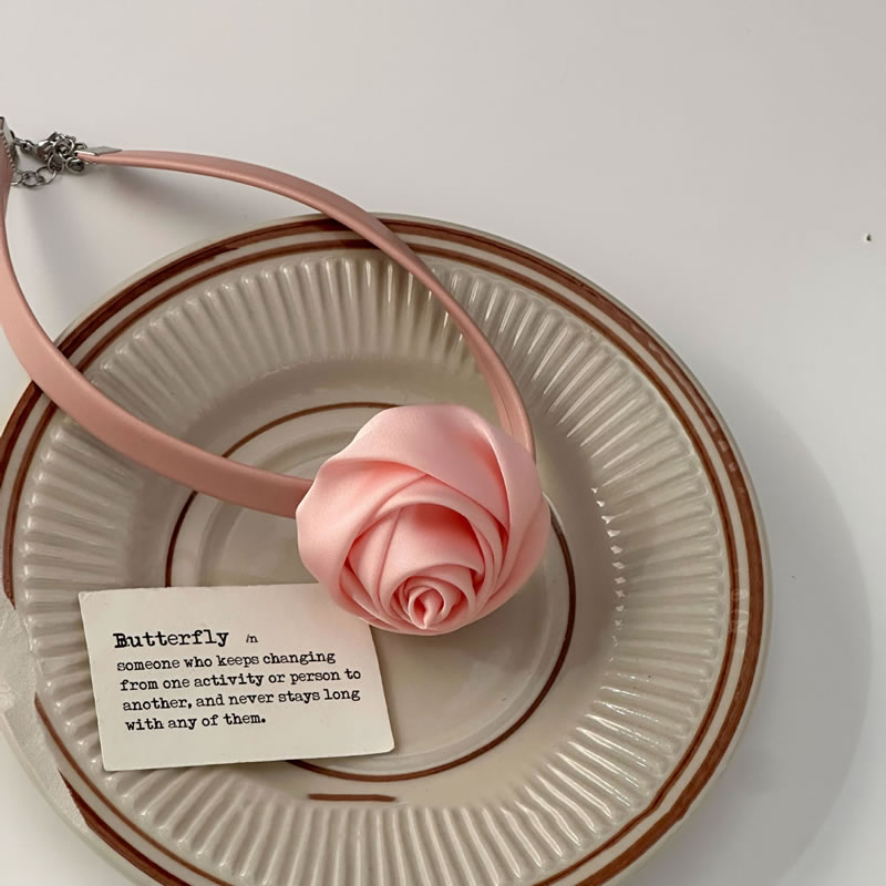 Fashion Pink Fabric Rose Necklace,Pendants