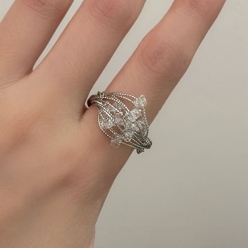 Fashion Silver Multi-layered Crystal Open Ring,Crystal Rings