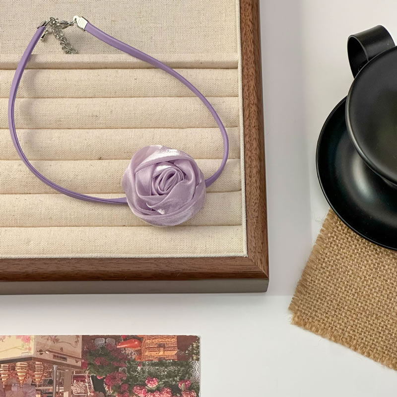 Fashion Purple Pu Rose Necklace,Pendants