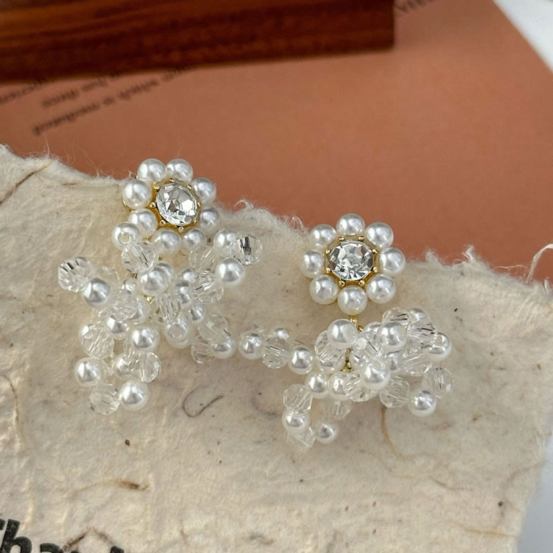 Fashion Gold Crystal Pearl Beaded Earrings,Crystal Earrings