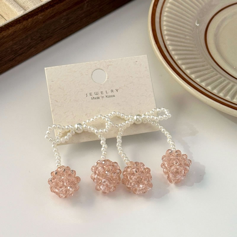 Fashion White Pearl Crystal Bow Earrings,Crystal Earrings