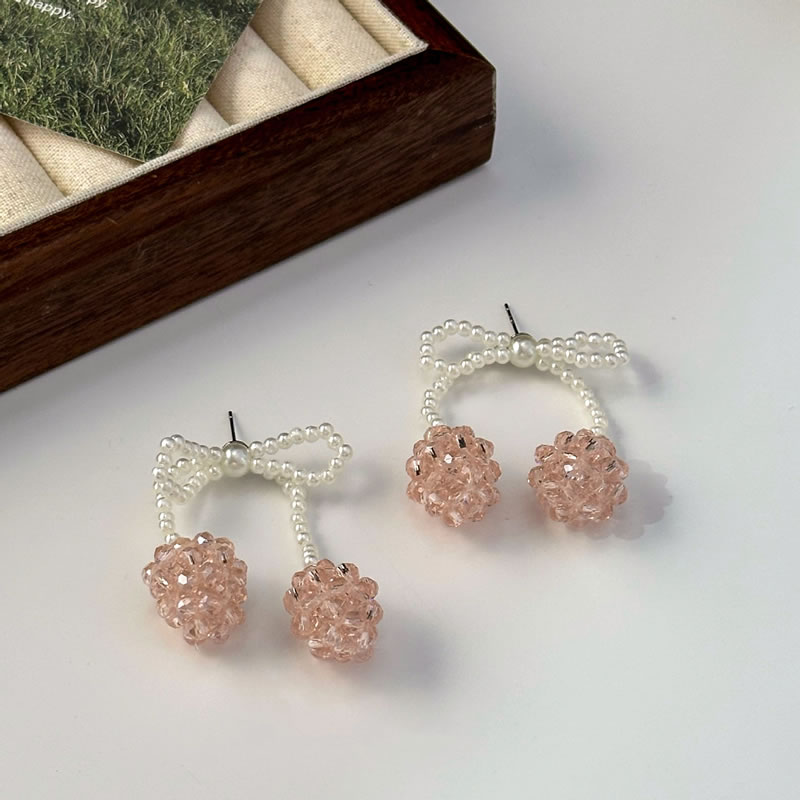 Fashion White Pearl Crystal Bow Earrings,Crystal Earrings