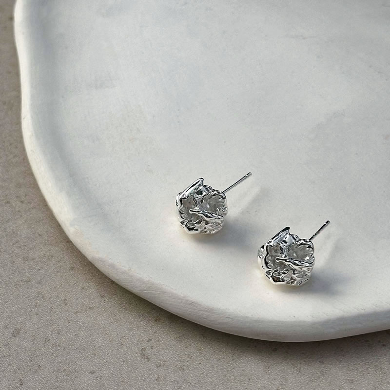 Fashion Silver Copper Geometric Pleated Earrings,Earrings