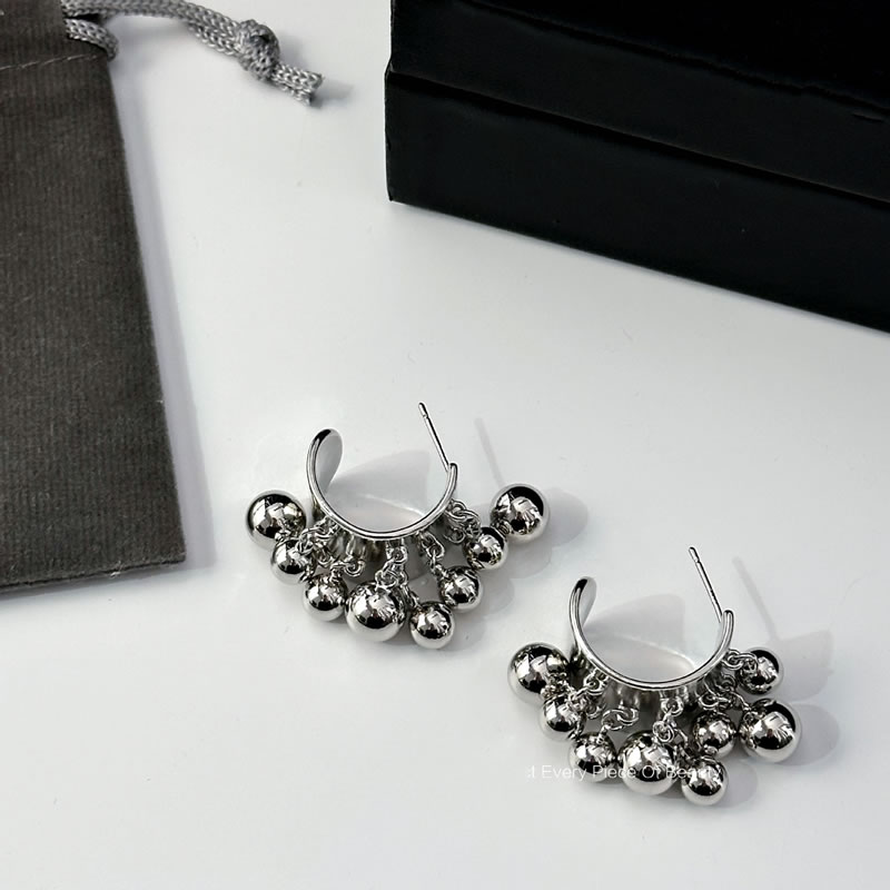 Fashion Silver Copper Geometric Beaded C-shaped Earrings,Earrings