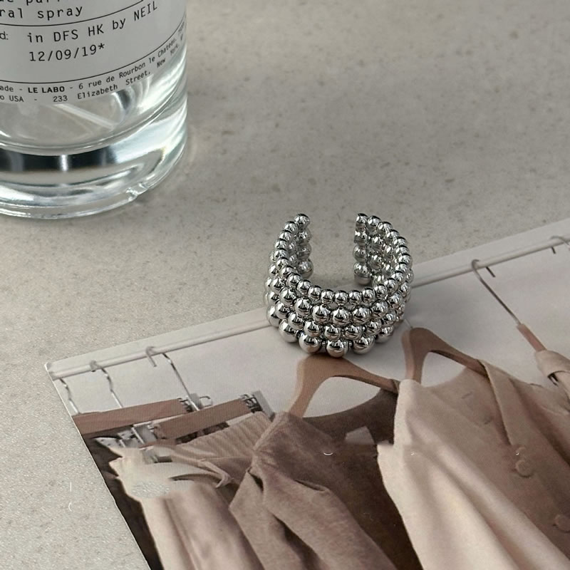 Fashion Silver Metal Beaded Open Ring,Rings