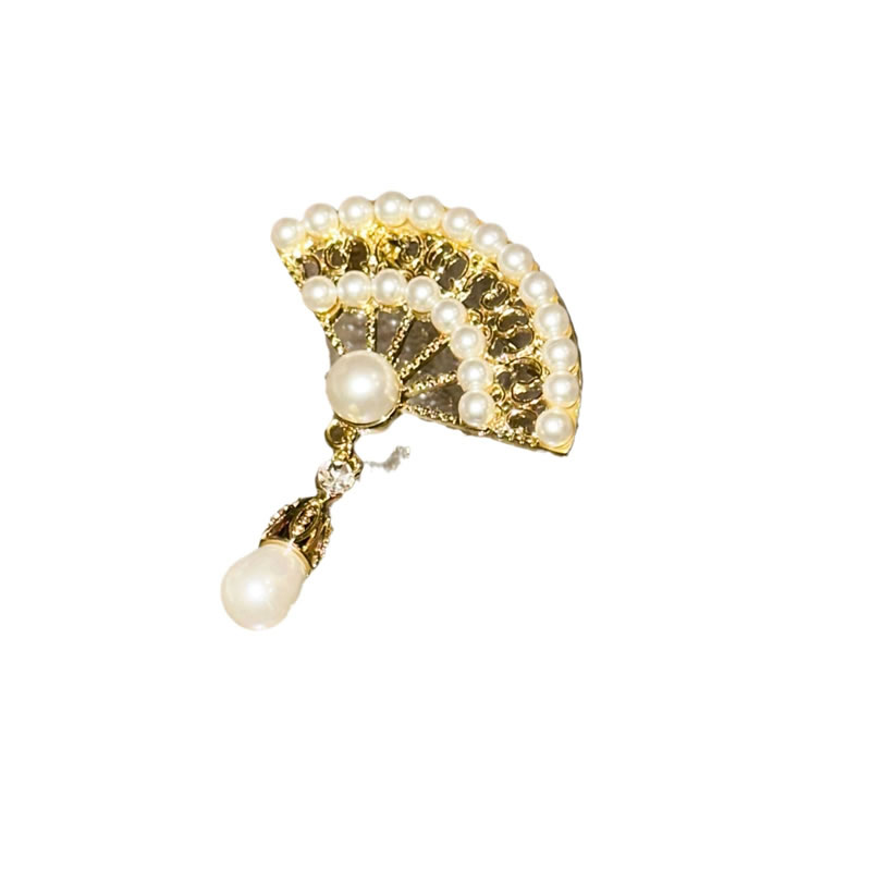 Fashion Gold Alloy Diamond And Pearl Fan-shaped Brooch,Korean Brooches