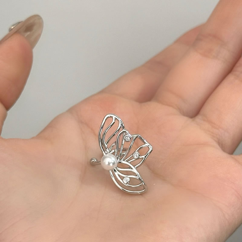 Fashion Main Color Copper Diamond Pearl Butterfly Ear Cuff (single),Earrings