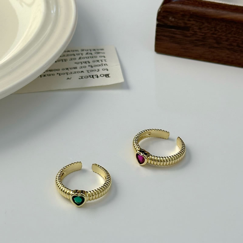 Fashion Green Gem Metal Diamond Love Ring,Rings