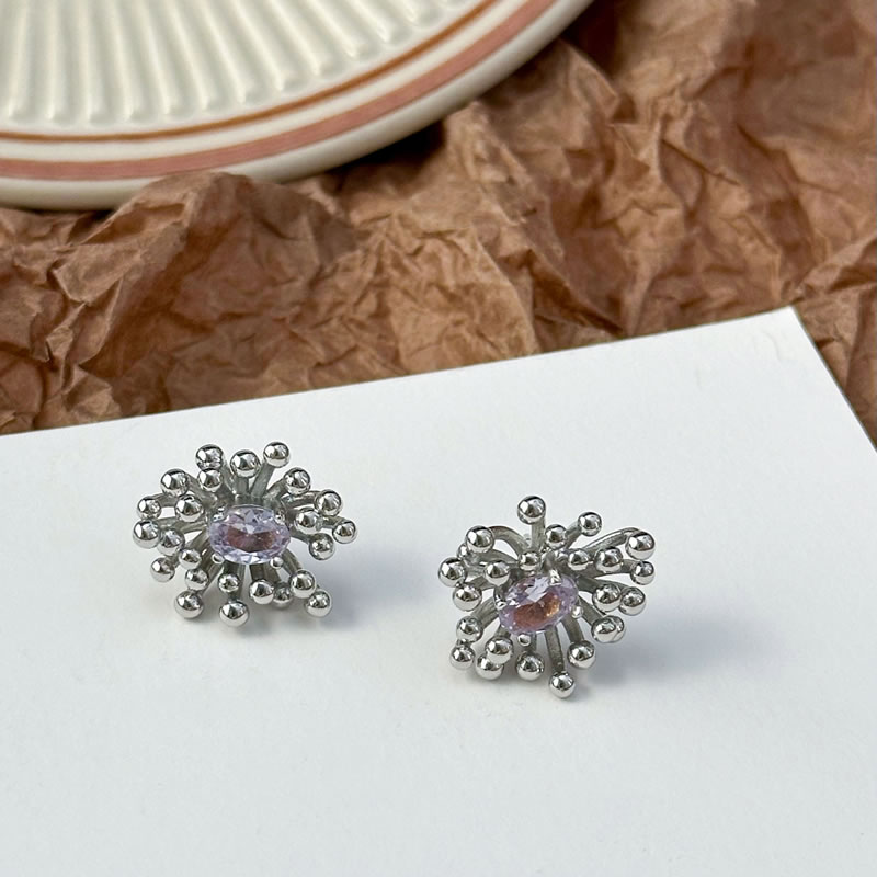 Fashion Silver Copper Diamond Fireworks Stud Earrings,Earrings