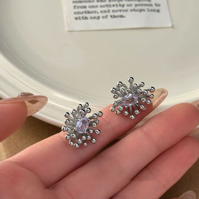 Fashion Silver Copper Diamond Fireworks Stud Earrings,Earrings