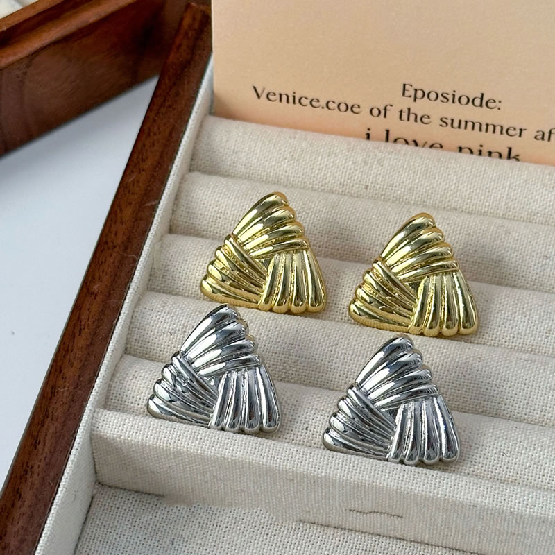 Fashion Silver Pleated Triangle Stud Earrings,Earrings