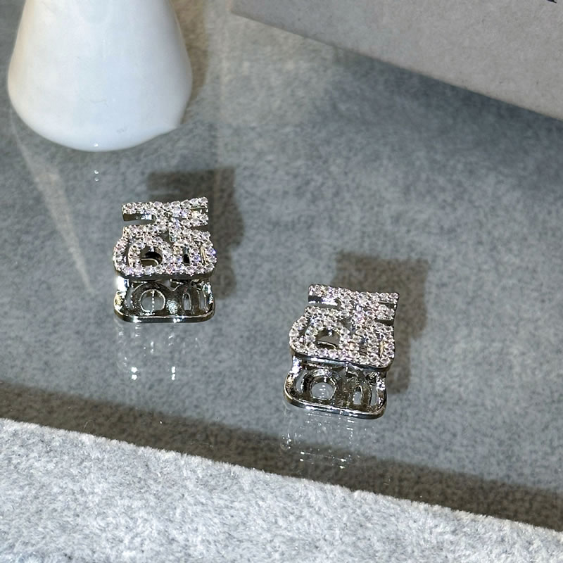 Fashion Silver Copper Diamond Letter Earrings,Earrings