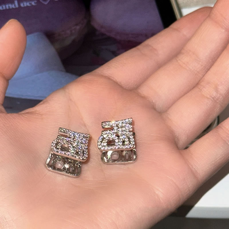 Fashion Silver Copper Diamond Letter Earrings,Earrings