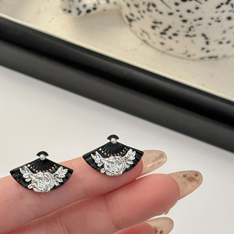 Fashion Black Copper And Diamond Sector Stud Earrings,Earrings