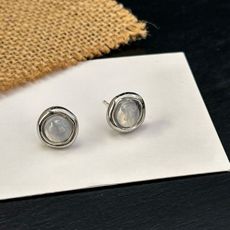 Fashion Silver Geometric Round Cat Eye Stud Earrings,Stud Earrings