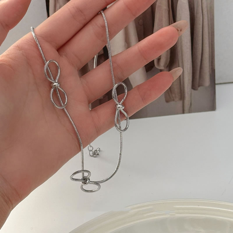 Fashion Silver Metal Bow Necklace,Pendants